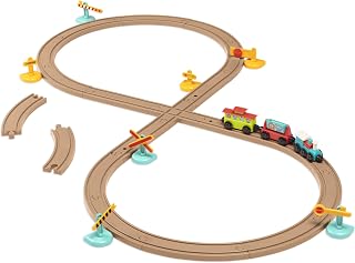 Battat Train Set for Kids, Toddlers, All Aboard 29-Piece Track Set, Trains | 29-piece train track set with 19 tracks, 3 magnetic train cars, and 7 railroad signs for pretend play and building, 2+ Years