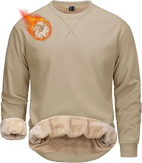 MAGCOMSEN Felpa girocollo da uomo foderata in pile Sherpa casual pullover a maniche lunghe caldo cotone pesante felpa-camicie