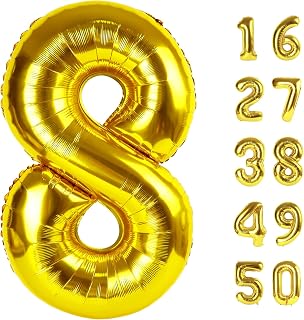 40 Inch Gold Number 8 Balloons Foil Digital Helium Number Balloons | for 8th 18 28 38 48 Birthday Anniversary Wedding Party Decorations,Jumbo Helium Balloon Giant Large Digital Balloon