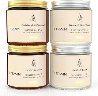 TTRWIN Scented Candle Gift Set, 4 Pack Natural Soy Candle, Gifts for Women | Selected Cotton Core, Clean Burning, Multiple Mixed Fragrances, Aromatherapy Gift for Christmas Birthday Mother's Day