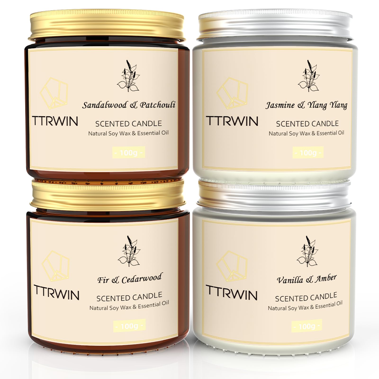 TTRWIN Scented Candle Gift Set, 4 Pack Natural Soy Candle, Gifts for Women | Sel