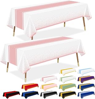 LANLISA Confezione da 2 tovaglie in plastica usa e getta per feste di compleanno, baby shower, matrimoni, colore: bianco e oro rosa, confezione da 2