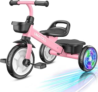 Umatoll Tricycle for 2-5 Year Old, Birthday Gift for Girl Age 2-4 | Adjustable Kids Bike Outdoor Toys, Trike with Light up Wheels