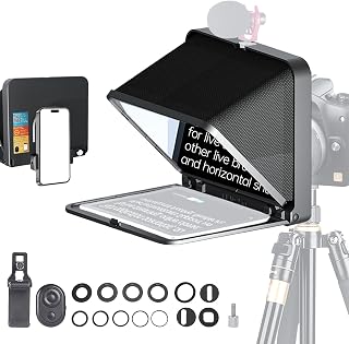 LENSGO 9.7” Teleprompter for Camera iPad Tablet Smartphone w/Remote Control, APP Compatible with iOS & Android System for Online Teaching Vlogger Live Streaming Interview, Fold in One Sec