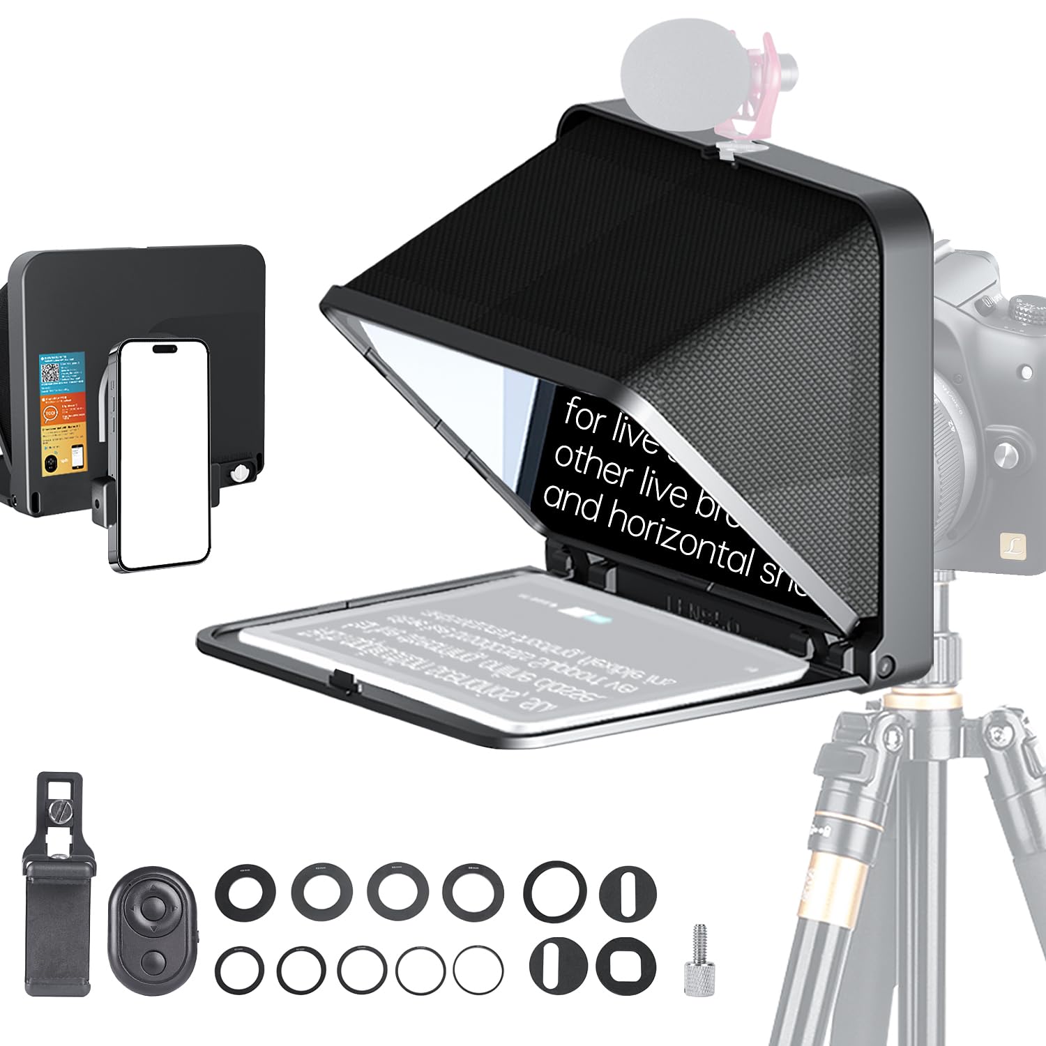 LENSGO 9.7” Teleprompter for Camera iPad Tablet Smartphone w/Remote Control, APP