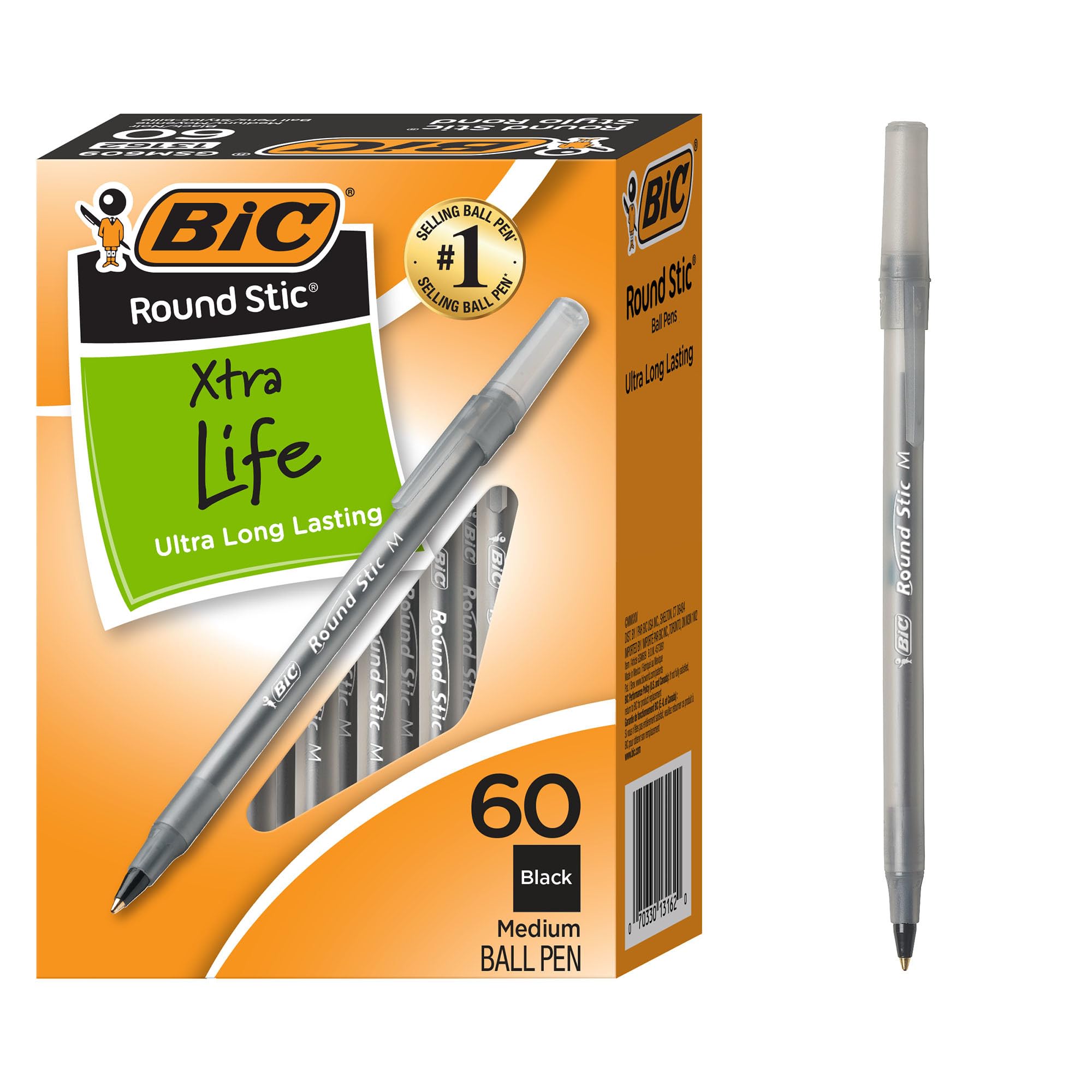 BIC Round Stic Extra Life Ballpoint Pens, School Supplies for Teachers and Stude