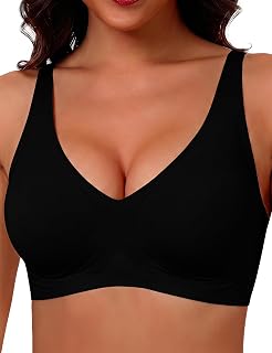 Bresdk Women's Bra without Underwire, Seamless with V-Neck, Comfortable