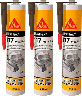 Sika - Sikaflex-117 Metal Force, Marrone scuro - Adesivo elastico per l'incollaggio di elementi metallici - Buona lavorabilità - 290ml (Confezione da 3)