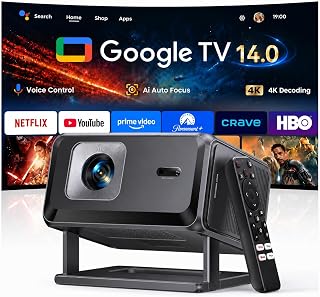 Smart Projector 4K【Upgraded Google TV 14.0 & Dolby】Short Throw Mini Projectors with Auto Focus & Keystone|Compatible with Netflix|HDR10,Portable Outdoor Projecteur with WiFi & Bluetooth for Movie/Home