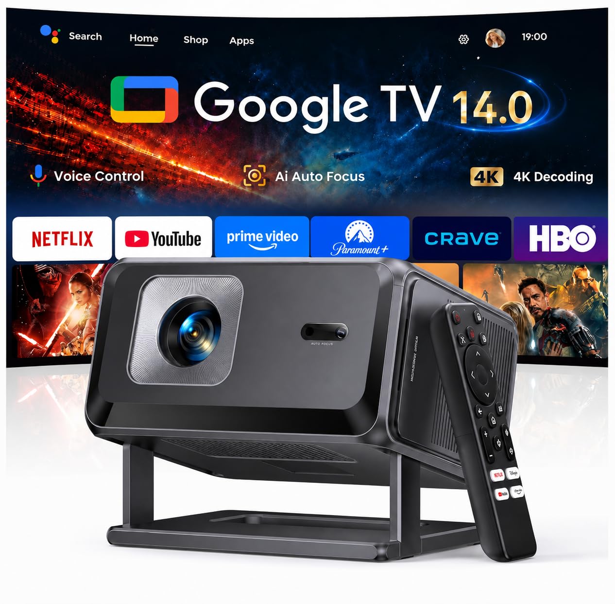 Smart Projector 4K【Upgraded Google TV 14.0 & Dolby】Short Throw Mini Projectors w