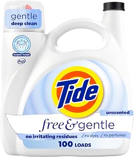 Tide Free & Gentle Liquid Laundry Detergent, Unscented, Hypoallergenic, Dermatologist Recommended for Sensitive Skin, 100 Loads, 3.9L
