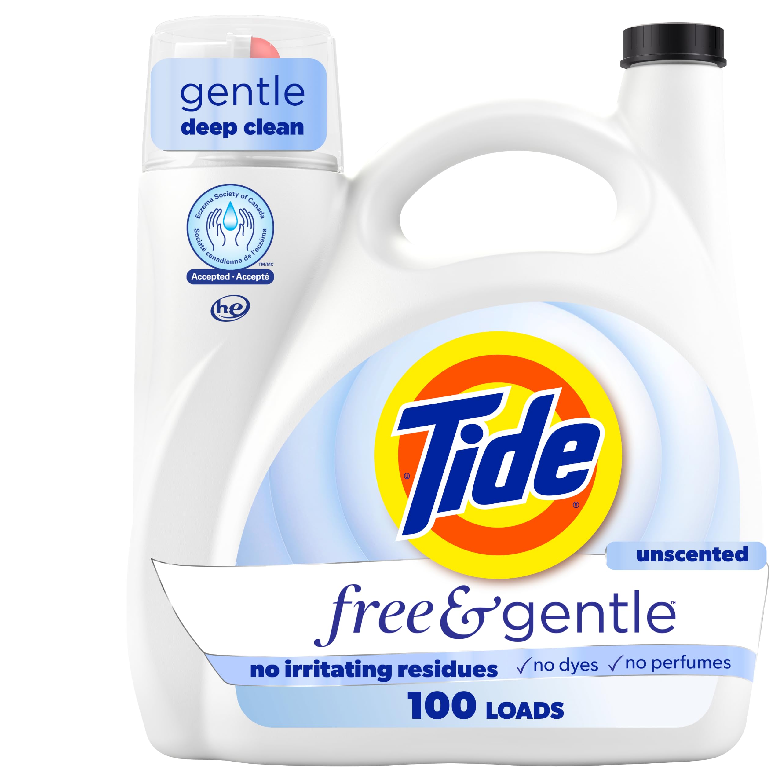 Tide Free & Gentle Liquid Laundry Detergent, Unscented, Hypoallergenic, Dermatol