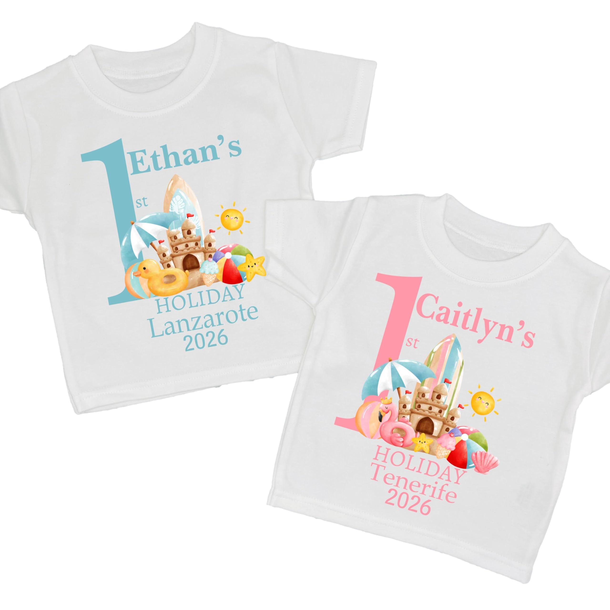 1st First Holiday Personalised T-Shirt 2026 2027 Baby Kids Childrens Girls Boys