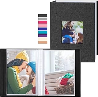 Ywlake Photo Album 4x6 100 Pockets 2 Packs, Small Mini Capacity Linen Photo Album Bulk Sets, Each Pack Holds 100 Top Loader Vertical Only Picture for Kids Boy Girls Black