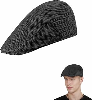 Men's Classic Herringbone Wool Blend Newsboy Cap, Charcoal, Large/X-Large, Breathable Cotton-Polyester, UV Protection, for Fishing, Driving, Hunting & Outdoor (One Size)