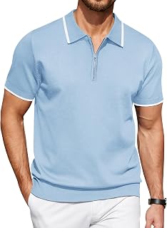 COOFANDY - Men's Short Sleeve Zip Up Polo Shirt Casual Knit Classic Fit