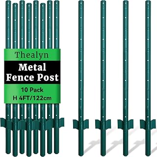 Thealyn Fence Posts 4 ft / 121 cm, Pack of 10 - for 3 ft Wire Fence Mesh | Metal Post with U-Channel, Steel Poles U Post for Garden Wire Mesh Poles for Chicken Wire Mesh