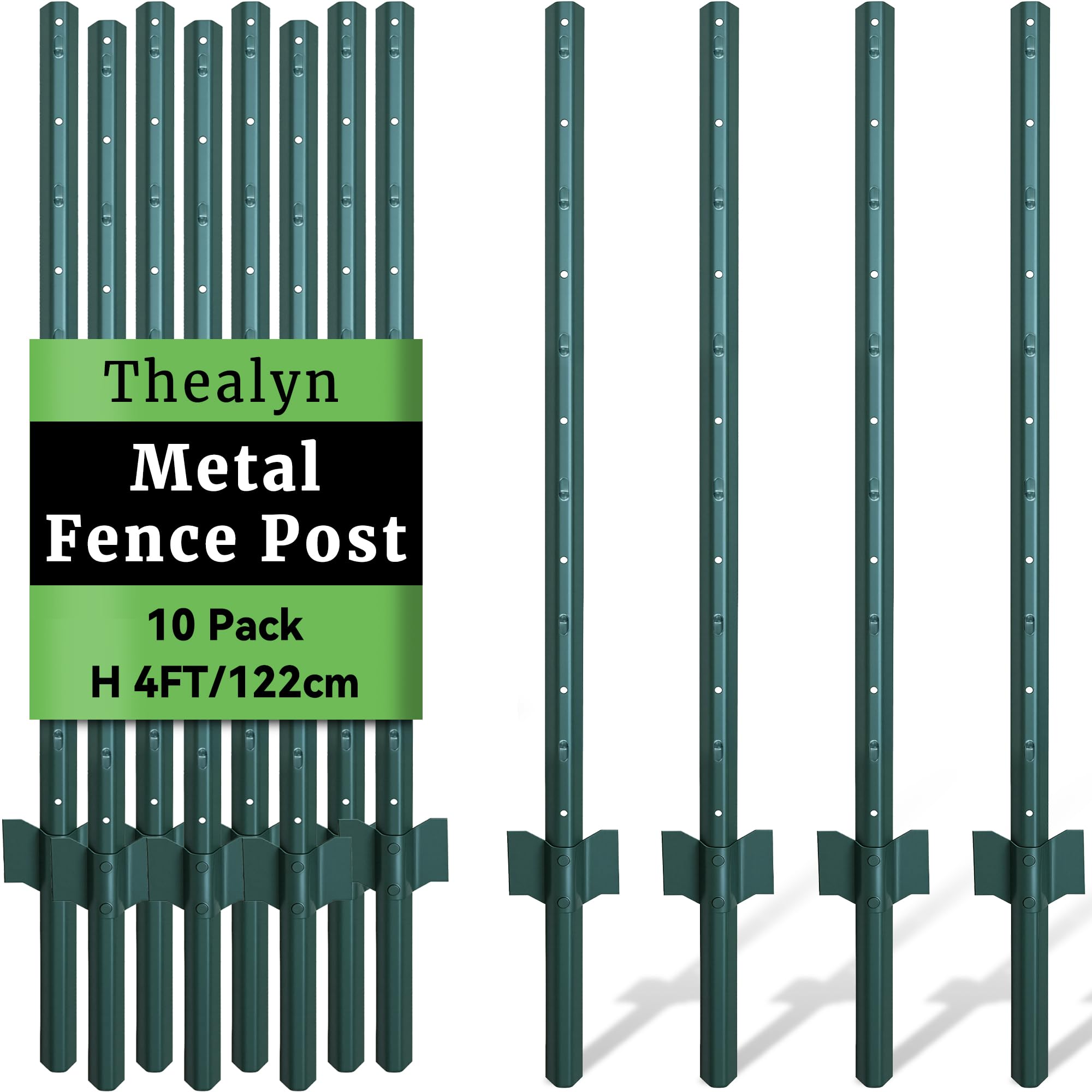 Thealyn Fence Posts 4 ft / 121 cm, Pack of 10 - for 3 ft Wire Fence Mesh | Metal