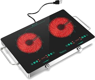 Pladeca 2 Burners Electric Cooktop with Handle & Touch Knob Control, 110V | Portable Electric Stove, 110V Hot Plate Countertop Burner, Timer, Child Lock, Easy to Clean, for RV Apartment Dorm,Green