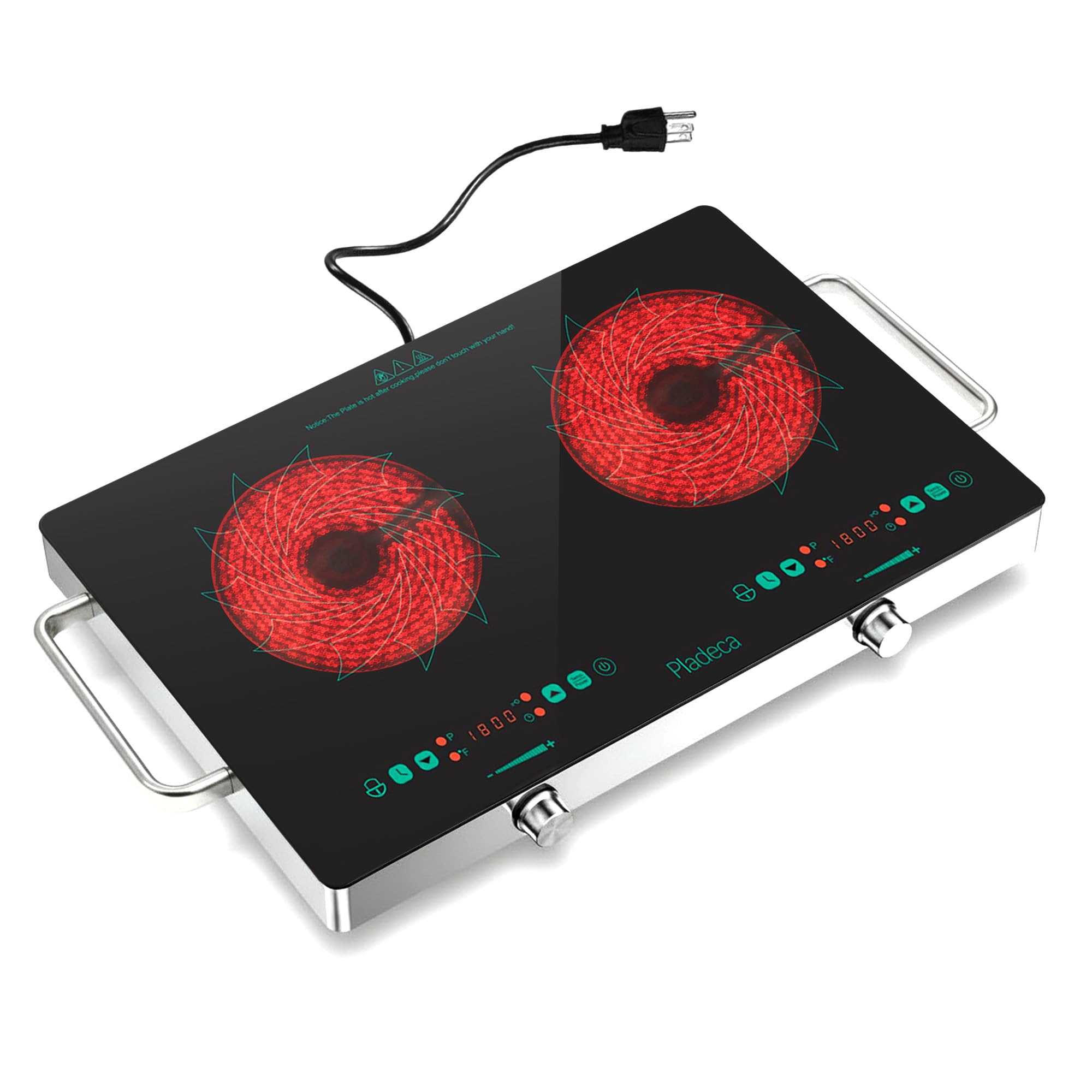 Pladeca 2 Burners Electric Cooktop with Handle & Touch Knob Control, 110V | Port