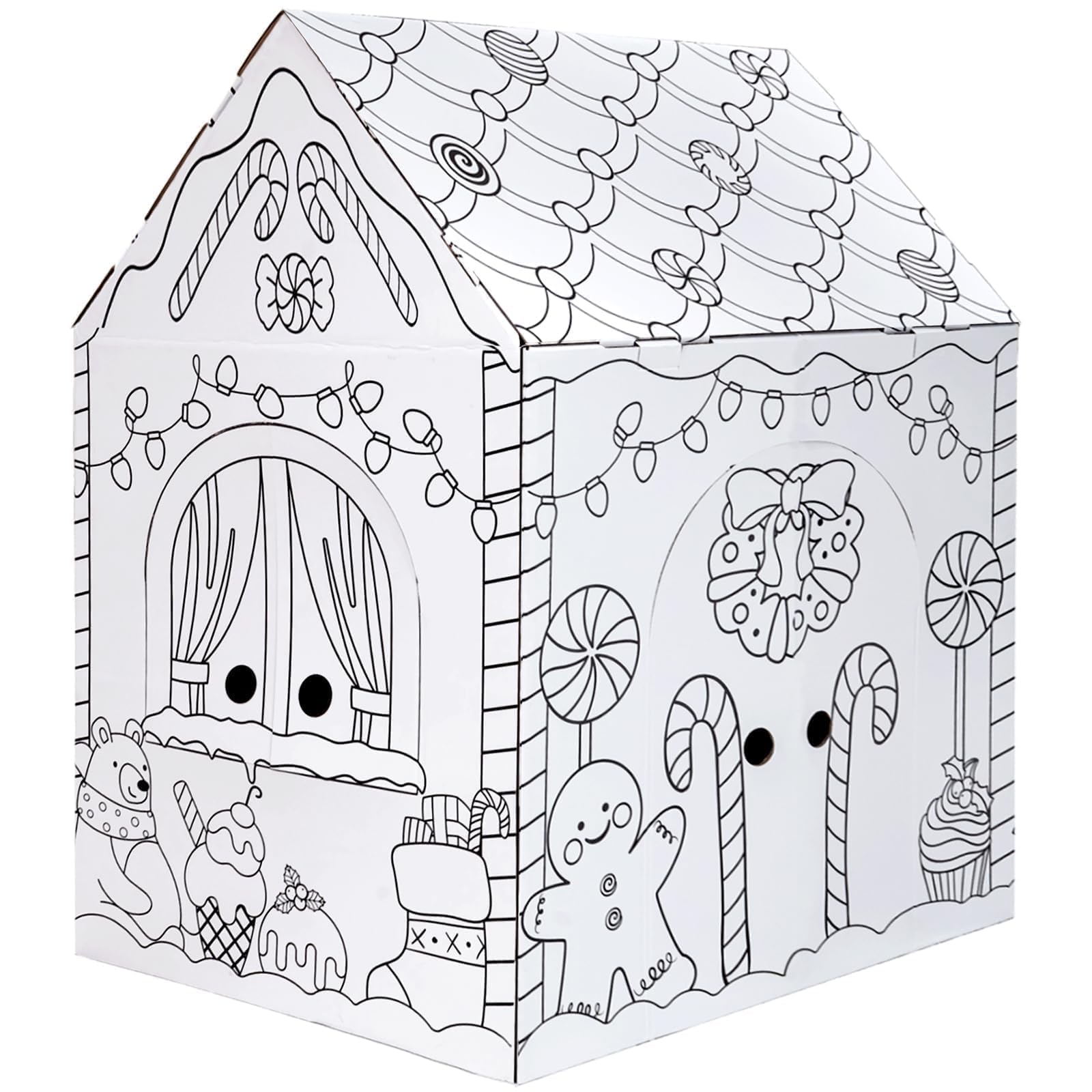 Large Gingerbread Cardboard House to Color for Kids Toddlers | 40" x 32" x 26", 