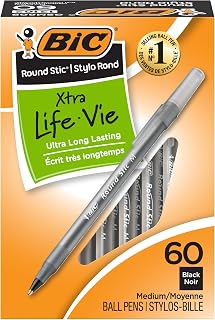 BIC Round Stic Xtra Life Ballpoint Pen, Ultra Long Lasting and Consistent Ink Flow, 60-Count in Black Ink