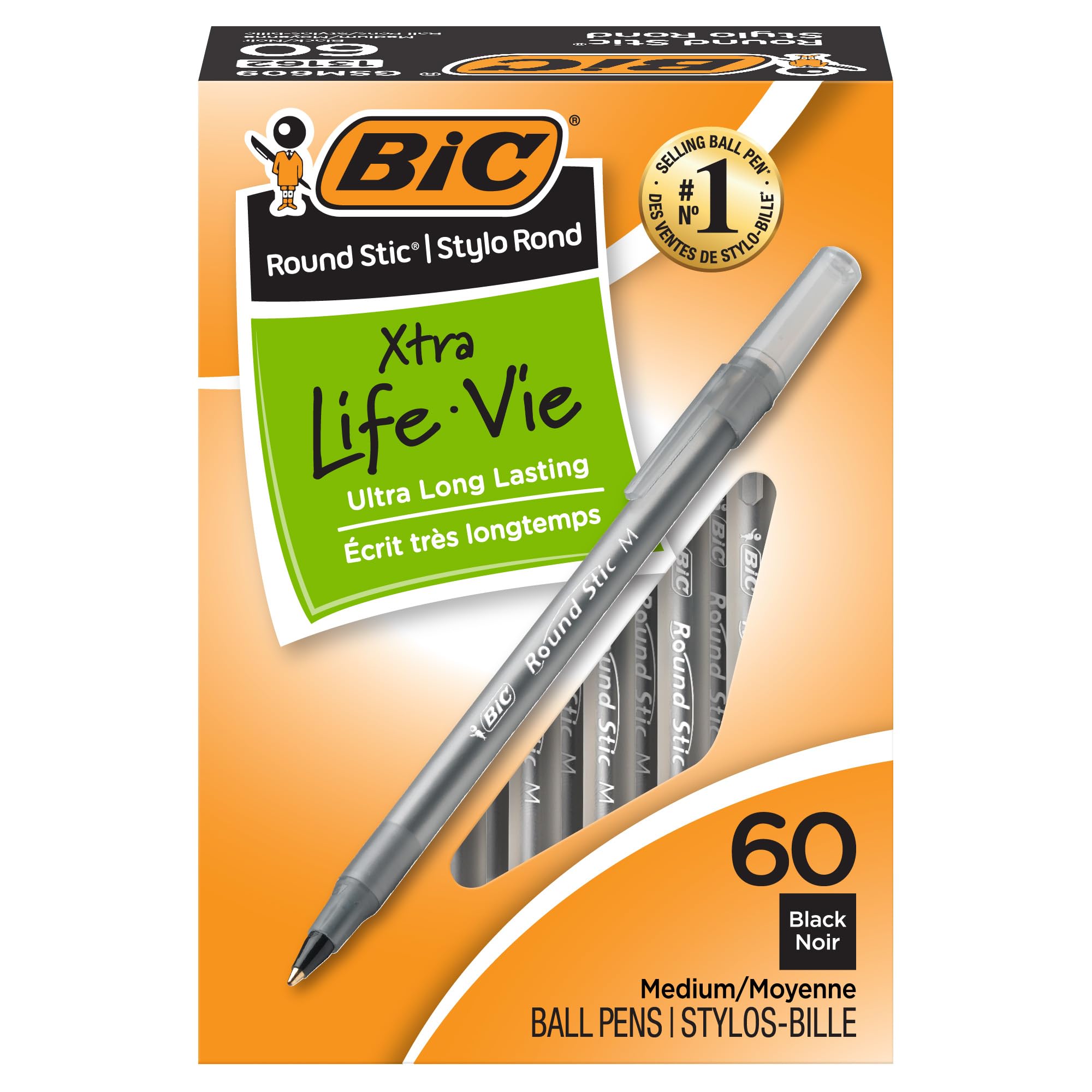 BIC Round Stic Xtra Life Ballpoint Pen, Ultra Long Lasting and Consistent Ink Fl
