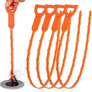 Drain Snake Clog Remover - 4 Pack 20 Inch Flexible Hair Tool | Drain Snake, Clog Remover Tool, Non-Chemical Cleaner, For Kitchen, Sink, Shower, Tub, Toilet