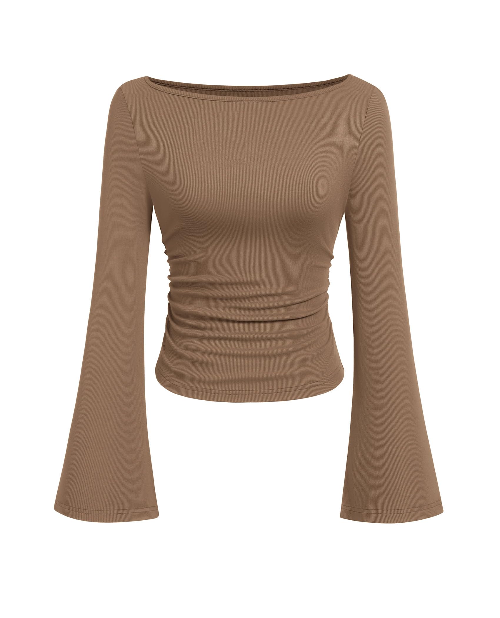 PRETTYGARDEN womens long sleeve shirts fall going out casual boat neck bell slee