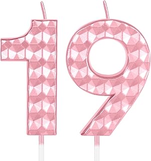 Pink 19th Birthday Candles,Diamond Design 3D Number 19 Birthday Candle,Happy 19th Birthday Cake Topper Decorations for Girls Women Birthday Anniversary Wedding Party Celebration Supplies