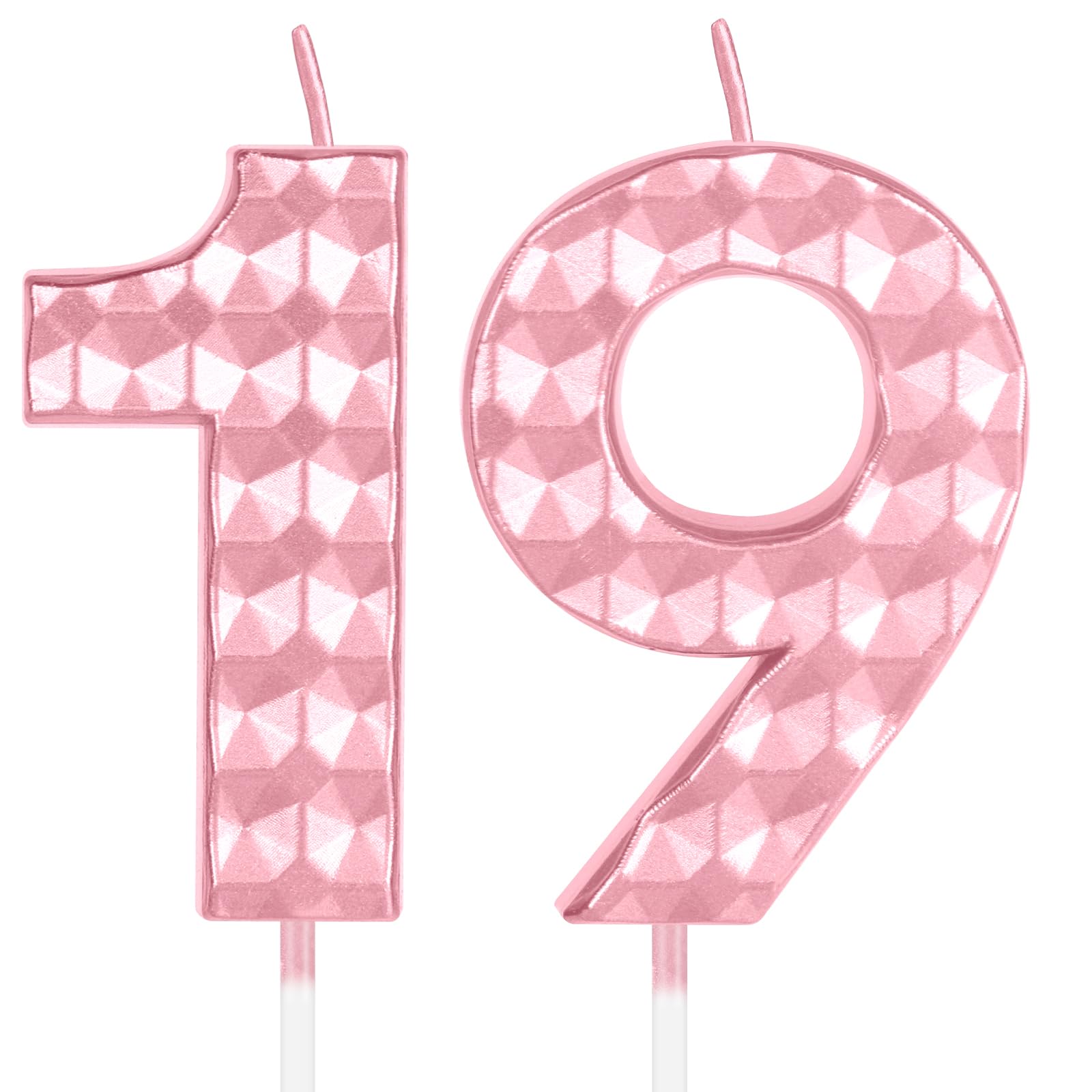 Pink 19th Birthday Candles,Diamond Design 3D Number 19 Birthday Candle,Happy 19t