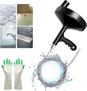 Drain Auger 25 Ft with Gloves, Heavy Duty Plumbing Snake Drain Clog Remover | Long Flexible Drain Snake for Deep Clog Removal, Reusable Drain Cleaner Tool for Bathroom, Shower, Bathtub & Kitchen Sink