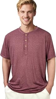 Men's T-Shirt Short Sleeve Casual Short Sleeve with Buttons, Short Sleeves Made of Cotton and Polyester, Soft and Breathable, Suitable for Leisure, Fitness, Sports