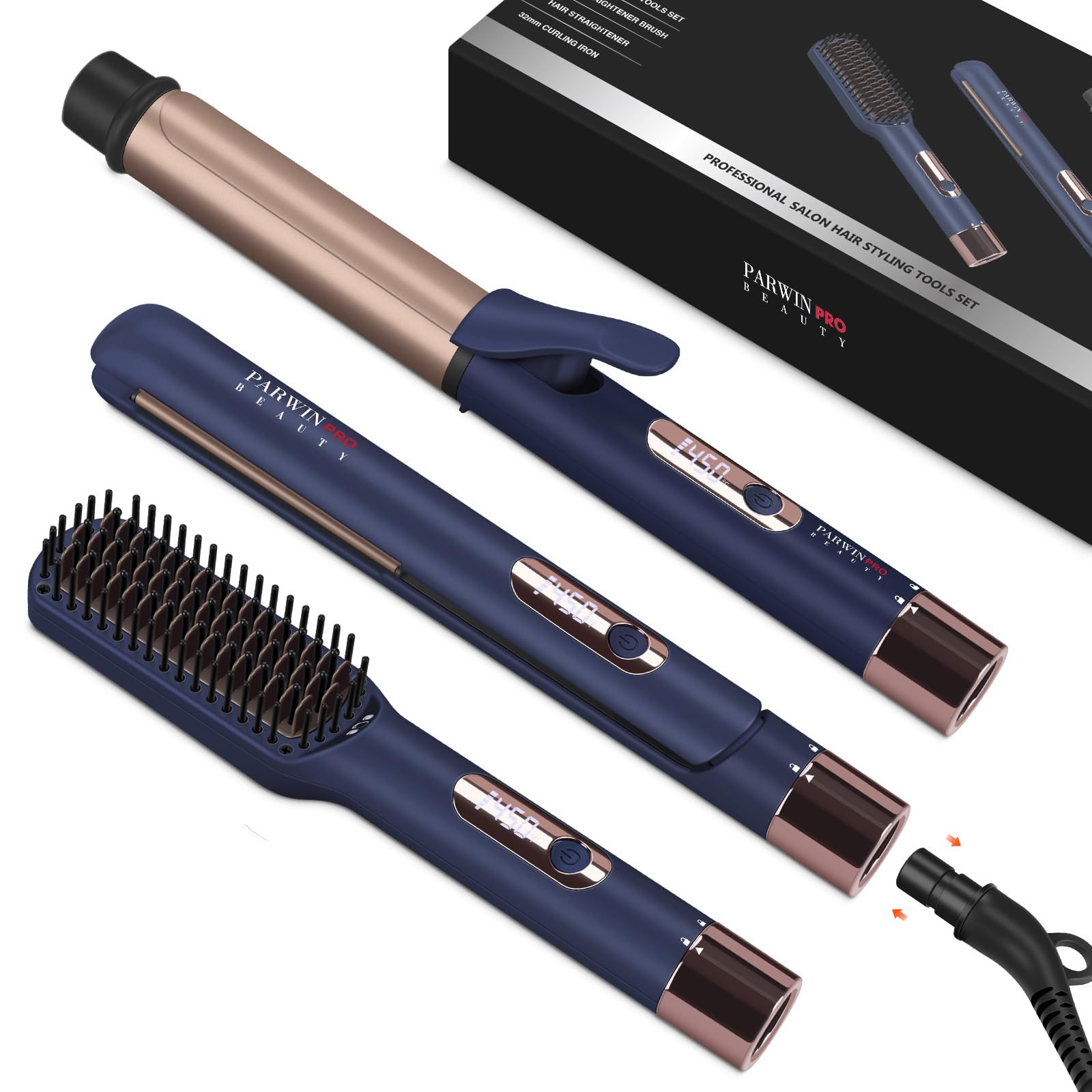 Hair Straightener and Curler, PARWIN PRO BEAUTY 1'' Flat Iron, 1.25'' Curling Ir