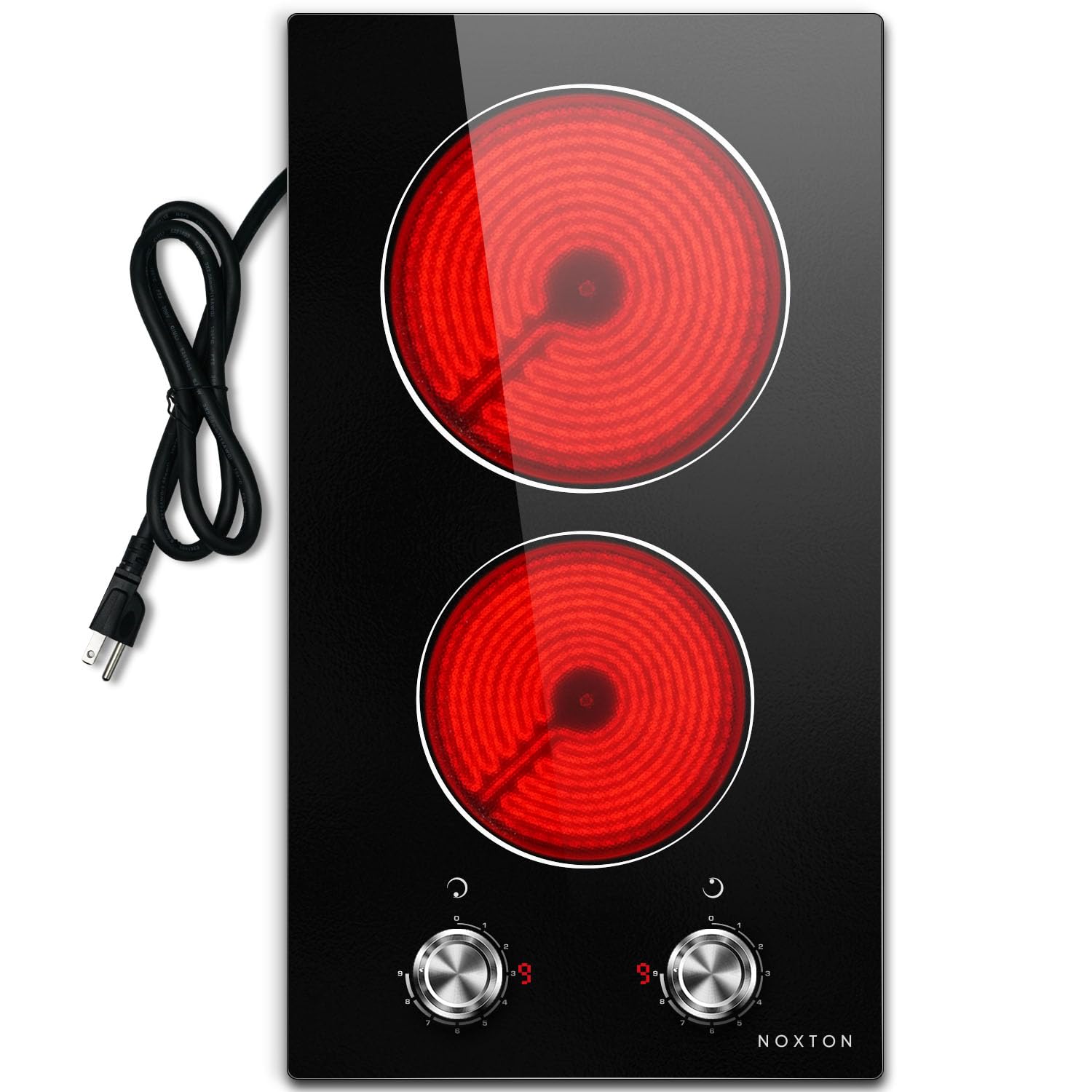 Noxton 110v Electric Cooktop 2 Burners, Plug in Electric Stove 12 Inch | Built-i