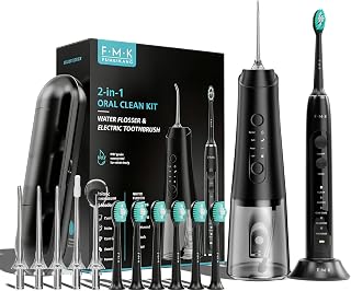Water Flosser & Electric Toothbrush for Adults Oral Irrigator & Sonic Toothbrush 2-1 Oral Clean Kit (Black)