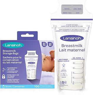 Lansinoh Breastmilk Storage Bags, 6 Ounce, 100 Count | Baby Essentials, Leak-Proof, Fast Freeze & Thaw Breast Milk Bags for Baby Bottle Feeding, Strength & Stretch