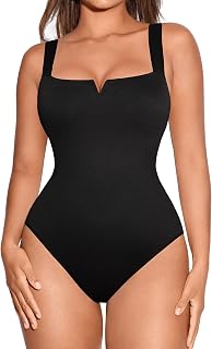 FeelinGirl Women's Body Shaper Square Neck Flat Stomach Sleeveless Slimming Bodysuit