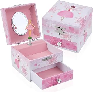 TAOPU Girls Musical Jewelry Box with Drawer and Spinning Ballerina,Fairy Disign Kids Music Box for Little Girls Gifts Jewel Storage for Kids Ages 3-10
