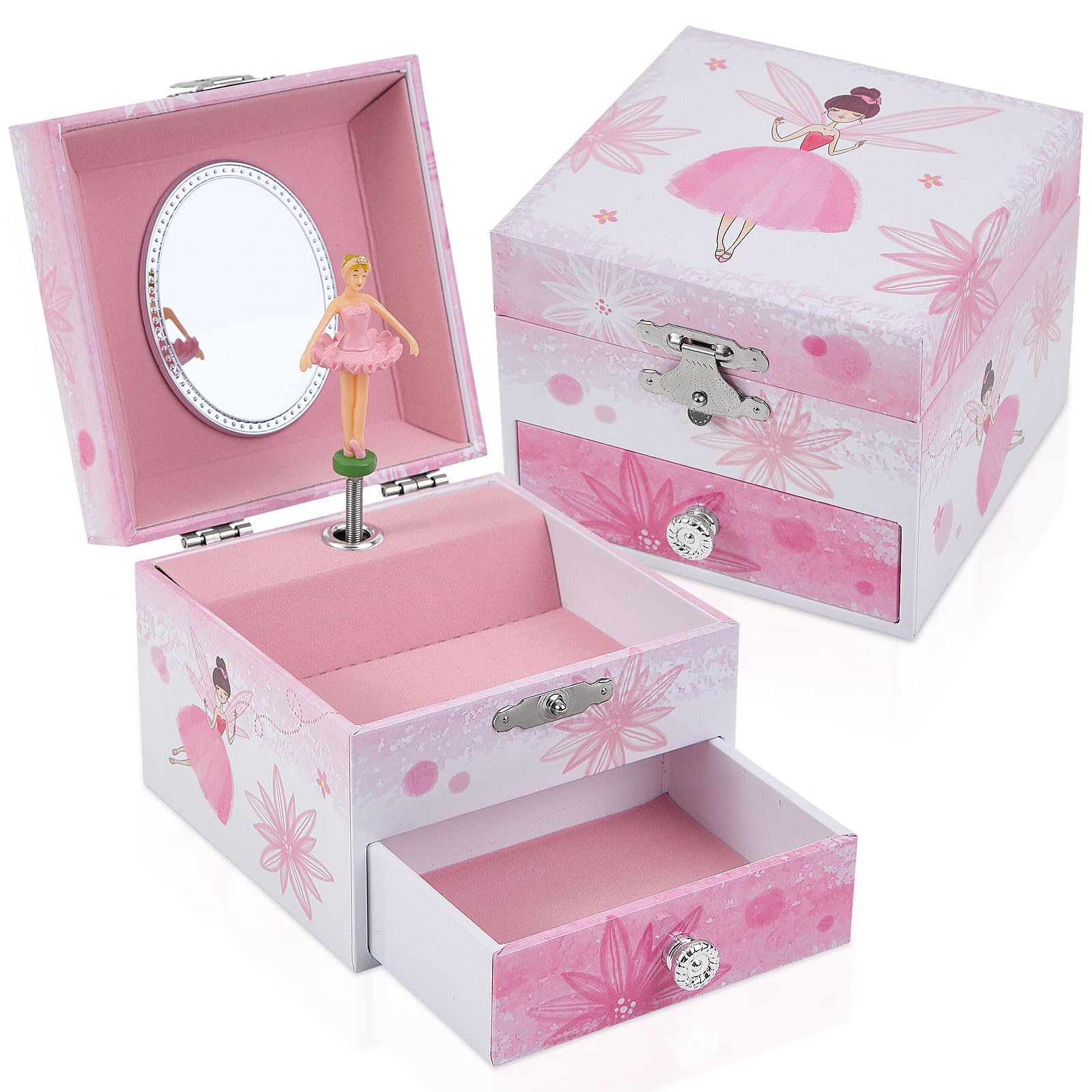 TAOPU Girls Musical Jewelry Box with Drawer and Spinning Ballerina,Fairy Disign 