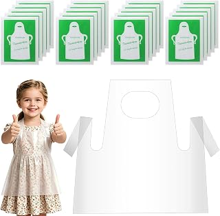 Elisel Disposable Aprons for Kids Painting - Clear Plastic Smocks Kids Art Disposable Waterproof Oil Proof Toddler Art Aprons for Craft Cooking Eating Teaching DIY 4-12