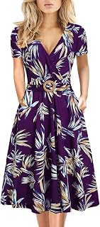 Summer Dresses for Women 2025 Elegant Deep V Neck Short Sleeve Casual Knee Length Midi Dress with Pockets DJ980-2