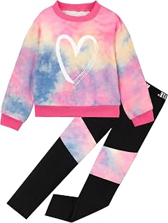 Girls 2 Piece Outfits Kids Clothes Sets Sweatsuit Tracksuit Jogger Print Long Sleeve Sweatshirts Sweatpants 4-13Y