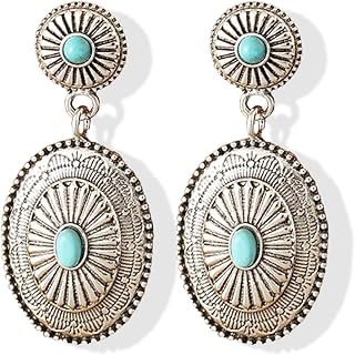 Western Earrings Outfits for Women Oval Silver Earrings Dangle Turquoise Western Jewelry Country Concert Costume Women Dress