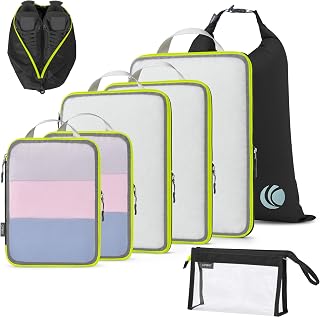 Ultralight Compression Packing Cubes 8 Set, Mesh Travel Organizers Compression Bags for Carry On Suitcase, Luggage Essentials (Black)