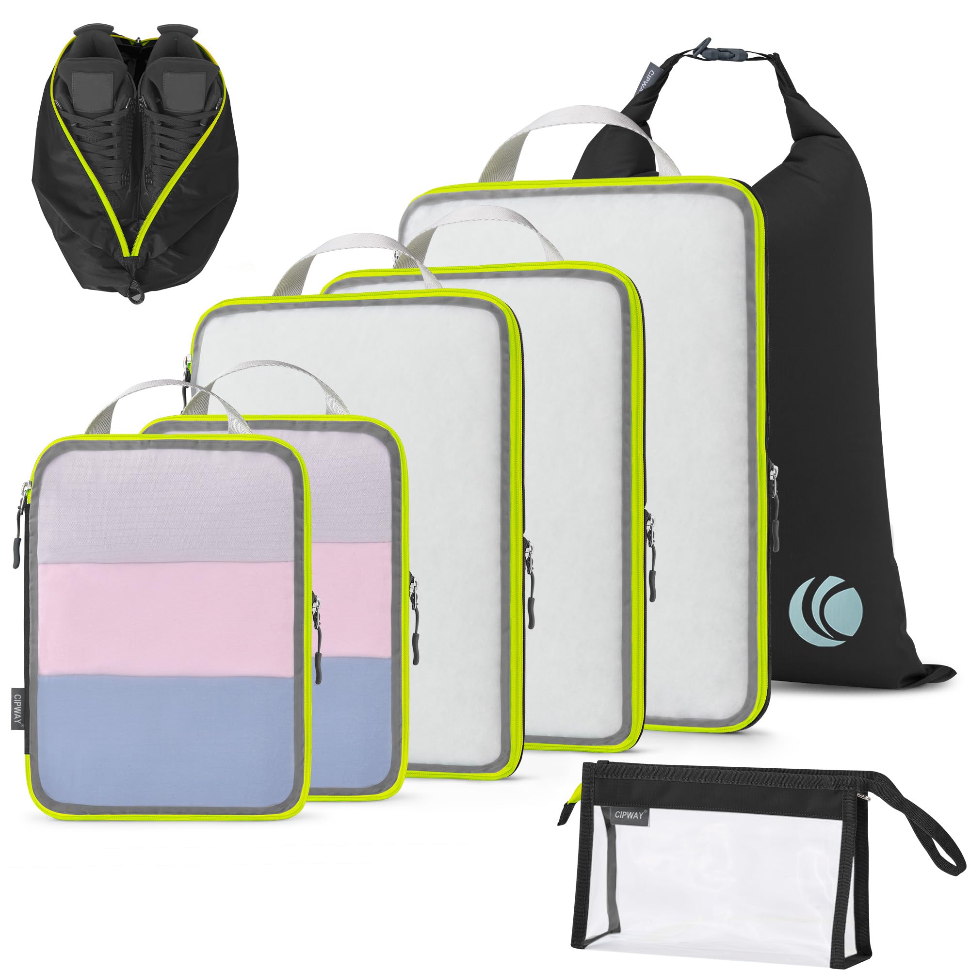 Ultralight Compression Packing Cubes 8 Set, Mesh Travel Organizers Compression B