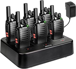 Retevis H777 Walkie Talkies, with 6-Way Multi Unit Charger(6 Pack) | Portable, Mini, VOX Handsfree, Emergency Alarm, USB-C, LED Flashligh, FRS Two Way Radio for Hotel, Jobsite, Construction