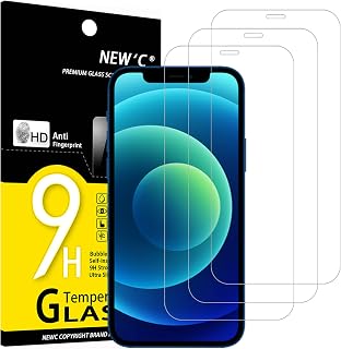 NEW'C Pack of 3 Tempered Glass Screen Protector for iPhone 12, iPhone 12 Pro (6.1 Inch) - Anti-Scratch, Anti-Fingerprint, Bubble-Free, 9H Hardness, 0.33 mm, Ultra Transparent, Ultra Resistant