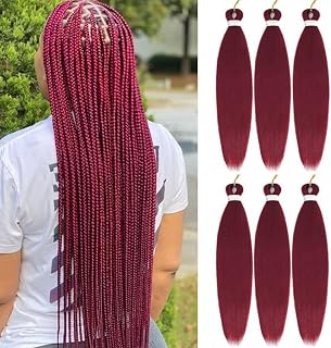 Liang Dian Pre-Stretched Braiding Hair 22 inch 6 packs Hot Water Setting Synthetic Hair Crochet Braiding Hair Extension(Wine Red)