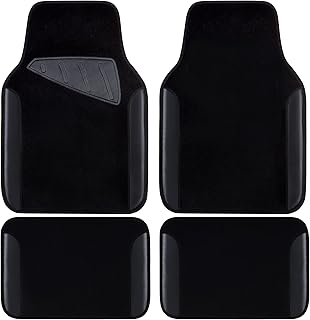 CAR PASS Waterproof Universal Fit Car Floor Mats, Faux Leather Car Carpet Mats, Black Car Mats with Anti-Slip Nibbs Backing &amp; Driver Heel Pad Fit for SUV,Vans,sedans, Trucks,Set of 4pcs(All Black)